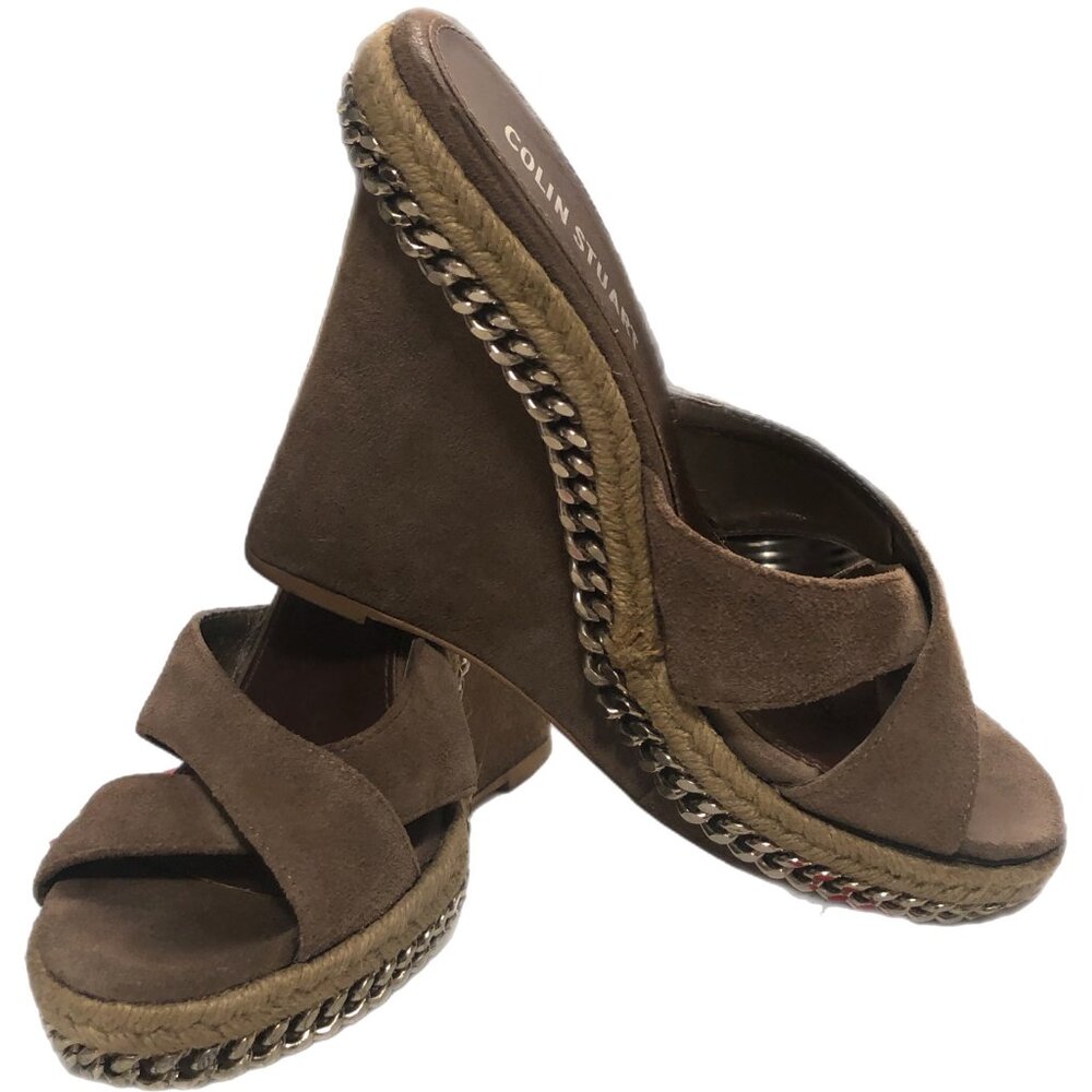 Colin Stuart Brown Suede Wedge Platforms Sexy Chain Detail SIZE 8